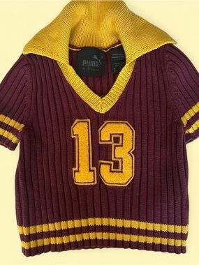 Puma Maroon Knit Vest with Mustard Yellow Trim